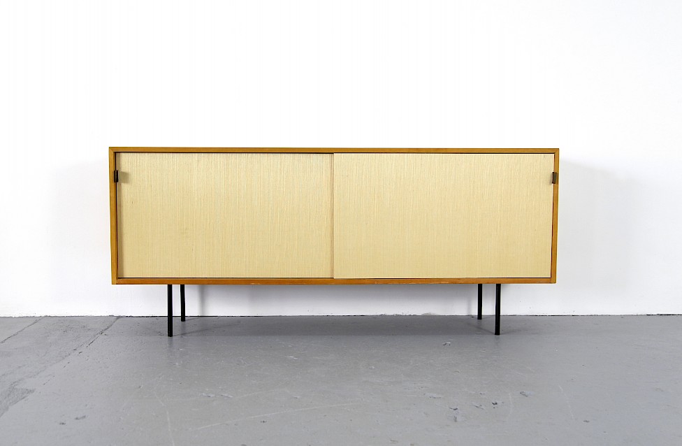 Mid Century Modern Maple and Seagrass Sideboard with Leather Door Handles by Florence Knoll for Knoll International_1950_10