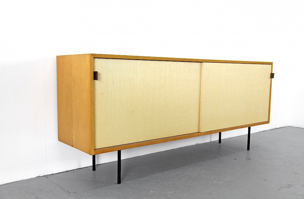 Mid Century Modern Maple and Seagrass Sideboard with Leather Door Handles by Florence Knoll for Knoll International_1950_2