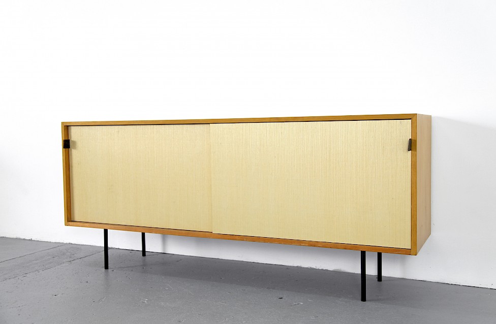 Mid Century Modern Maple and Seagrass Sideboard with Leather Door Handles by Florence Knoll for Knoll International_1950_3