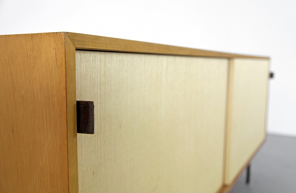 Mid Century Modern Maple and Seagrass Sideboard with Leather Door Handles by Florence Knoll for Knoll International_1950_4