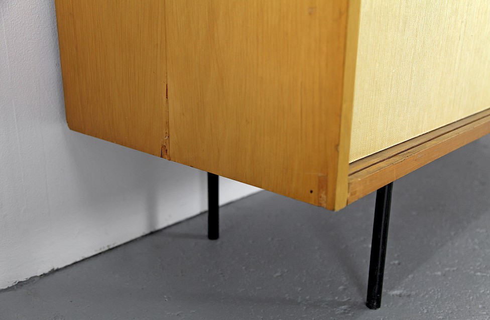 Mid Century Modern Maple and Seagrass Sideboard with Leather Door Handles by Florence Knoll for Knoll International_1950_5