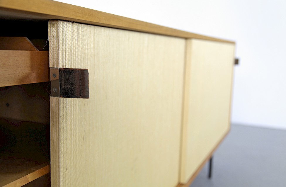 Mid Century Modern Maple and Seagrass Sideboard with Leather Door Handles by Florence Knoll for Knoll International_1950_6