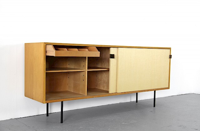 Mid Century Modern Maple and Seagrass Sideboard with Leather Door Handles by Florence Knoll for Knoll International_1950_Gallery
