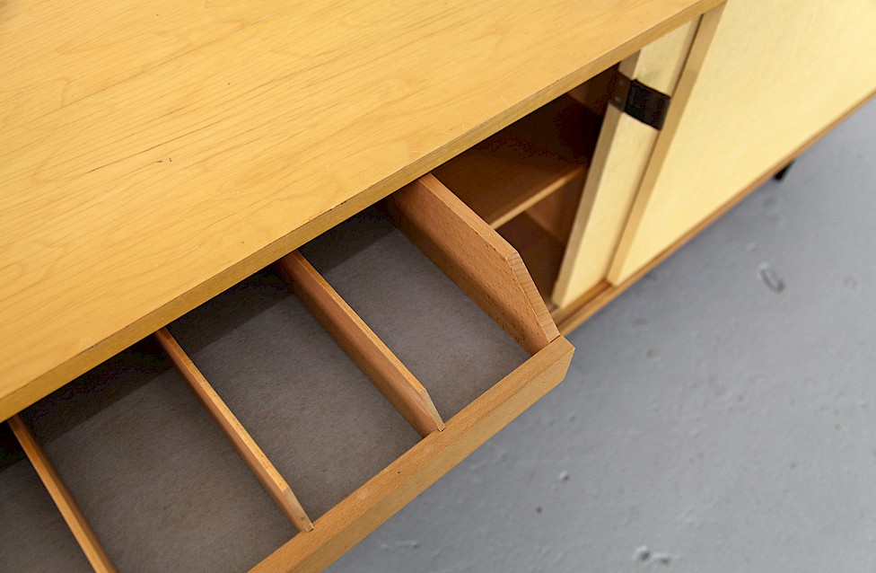 Mid Century Modern Maple and Seagrass Sideboard with Leather Door Handles by Florence Knoll for Knoll International_1950_8