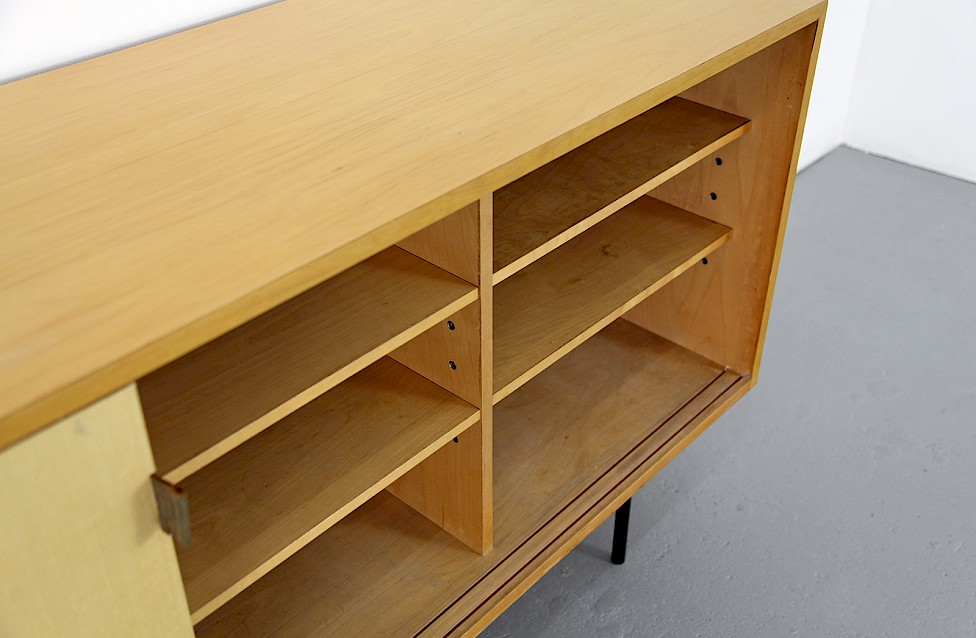 Mid Century Modern Maple and Seagrass Sideboard with Leather Door Handles by Florence Knoll for Knoll International_1950_9