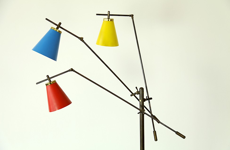 Mid Century Modern Three coloured Italian Floor Lamp with Brass 1950 - Made in Italy_6
