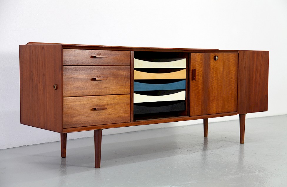 Danish Modern Teak Sideboard Model 211 with colored drawers by Arne Vodder for Sibast_ Denmark_1