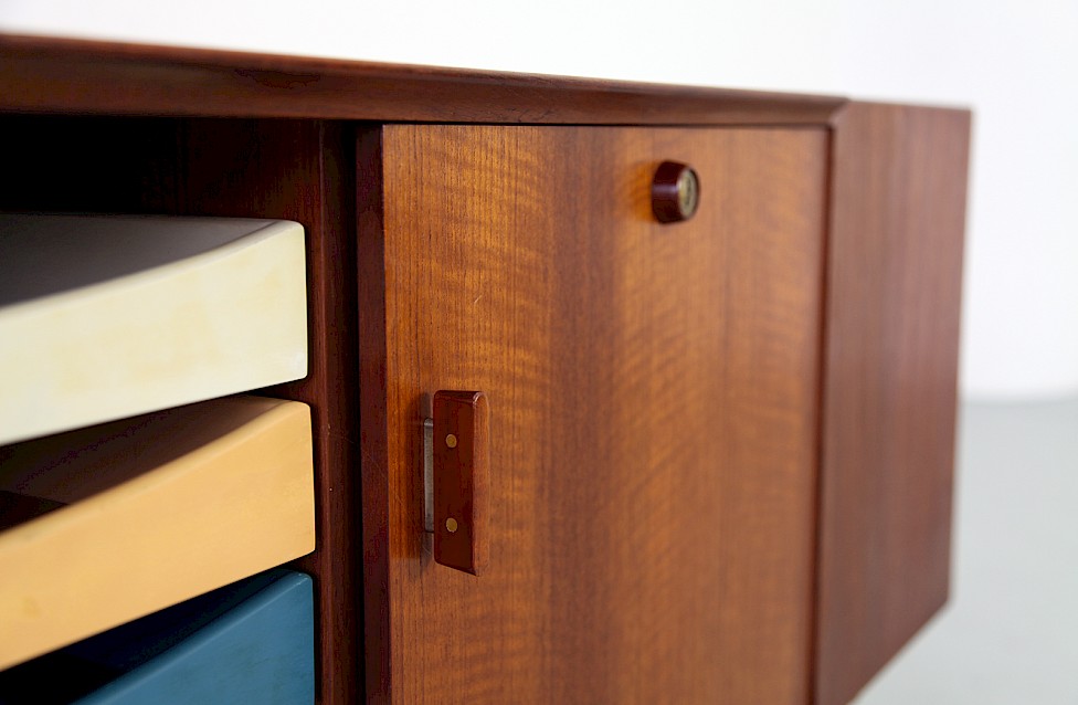 Danish Modern Teak Sideboard Model 211 with colored drawers by Arne Vodder for Sibast_ Denmark_4