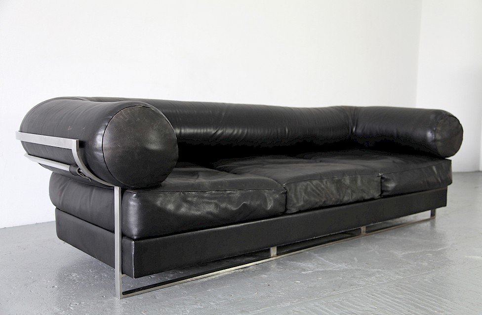 Mid Century Modern Jacques Charpentier Real Leather Lounge Sofa - Made in France_3