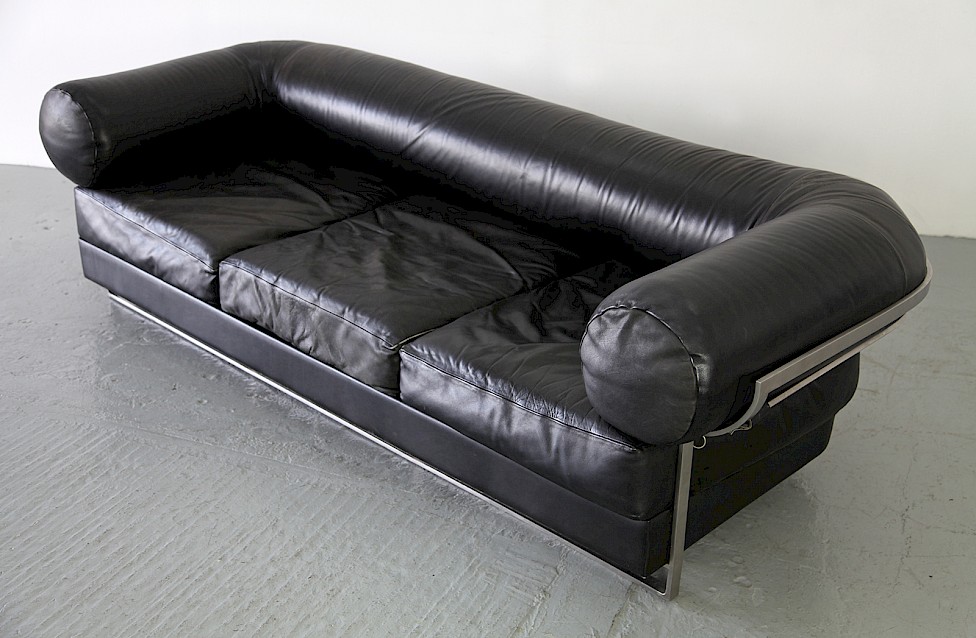 Mid Century Modern Jacques Charpentier Real Leather Lounge Sofa - Made in France_5