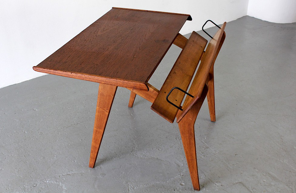 French Mid Century Modern Teak Writing Desk by Marcel Gascoin 1950s with Book Shelf - Made in France_2