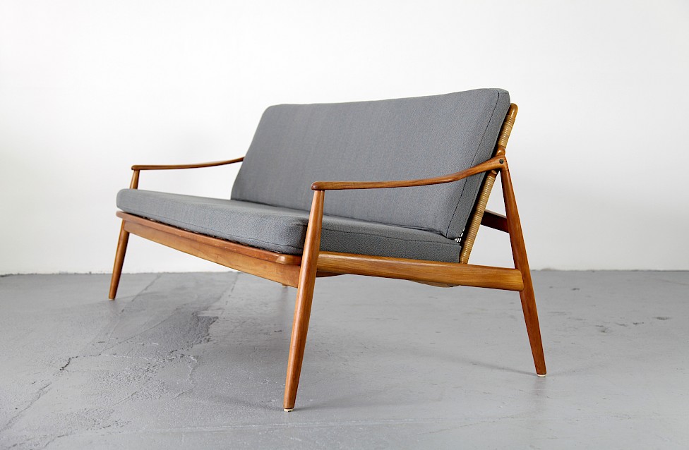 Mid Century Modern Cheery Wood Three Seater Sofa by Hartmut Lohmeyer for Wilkhahn - Made in Germany_3