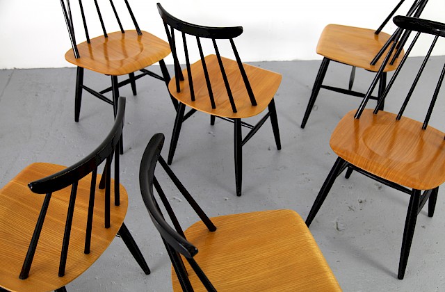 6 Dining Chairs / Stühle model Fanett by Ilmari Tapiovaara for Asko 1949 - Made in Sweden_Gallery