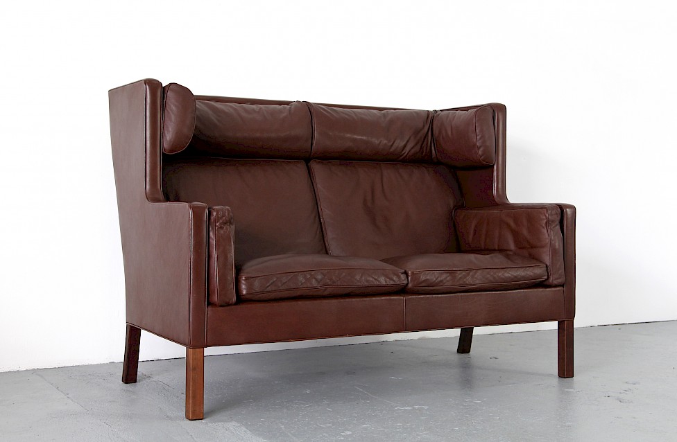 Teak and Leather Highback Two Seater modell 2192 by Børge Mogensen for Fredericia Stolefabrik - Made in Denmark_Galerie
