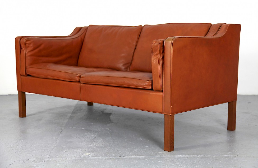 Brown Leather Two Seater by Børge Mogensen for Fredericia