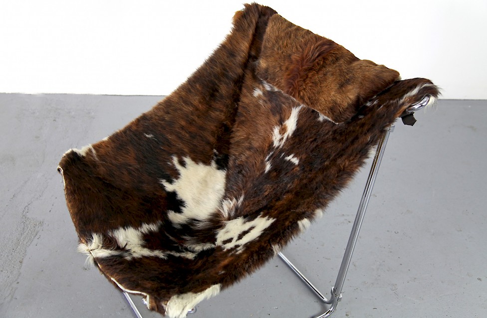 Cowhide Lounge Chair with Ottoman Turbular Steel by Kwok Hoi Chan for Steiner Paris France 1969 Mid Century Modern_8