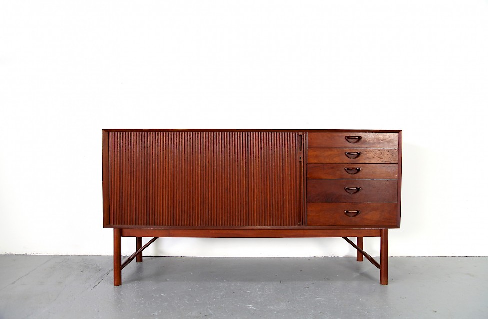 Rolling Door Teak Sideboard by Peter Hvidt & Orla Molgaard Nielsen