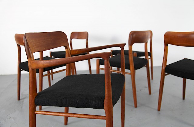 Filigree Teak Wood Dining Chairs from Denmark by Niels O Møller with new upholstery fabric_1