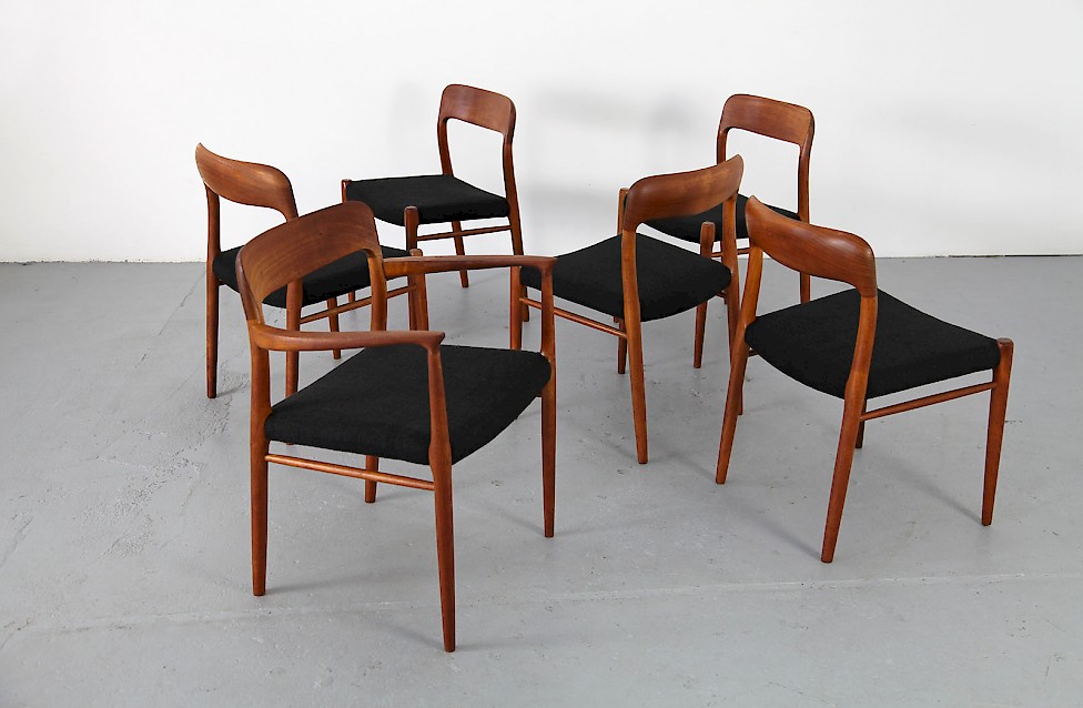 Filigree Teak Wood Dining Chairs from Denmark by Niels O Møller with new upholstery fabric_3