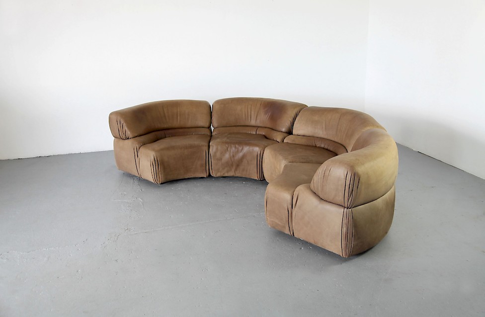 Four Parts Modular Sofa Elements in Real Leather