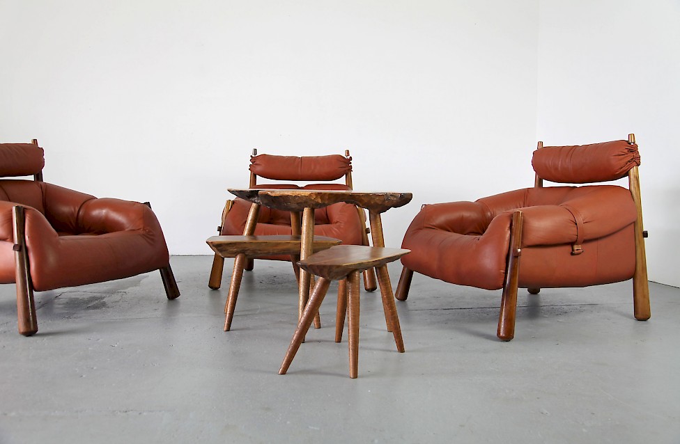 Three Brasilian Leather Lounge Chairs