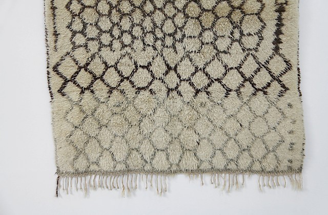 Vintage Berber Wool Carpet / brown, green & white