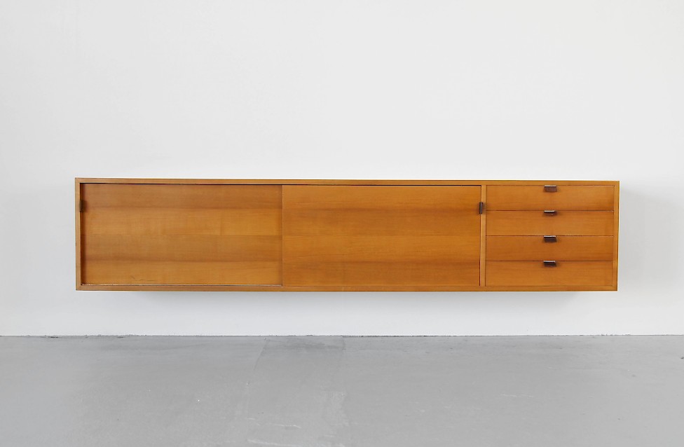 Wall Mounted Sideboard with Leather Pulls