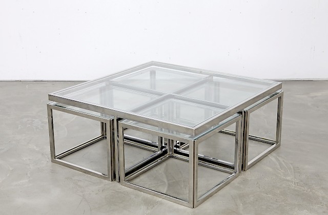 Chrome Coffee Table with Four Nesting Tables