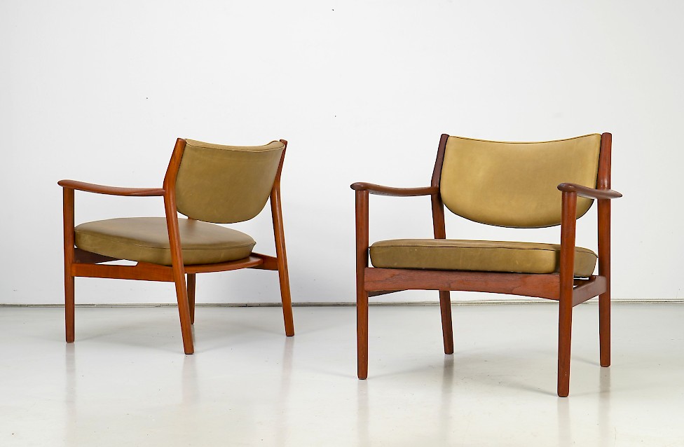 Easy Chairs with Teak and Leather, 1960s