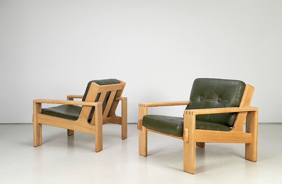 Leather and Oak Lounge Chairs - Asko